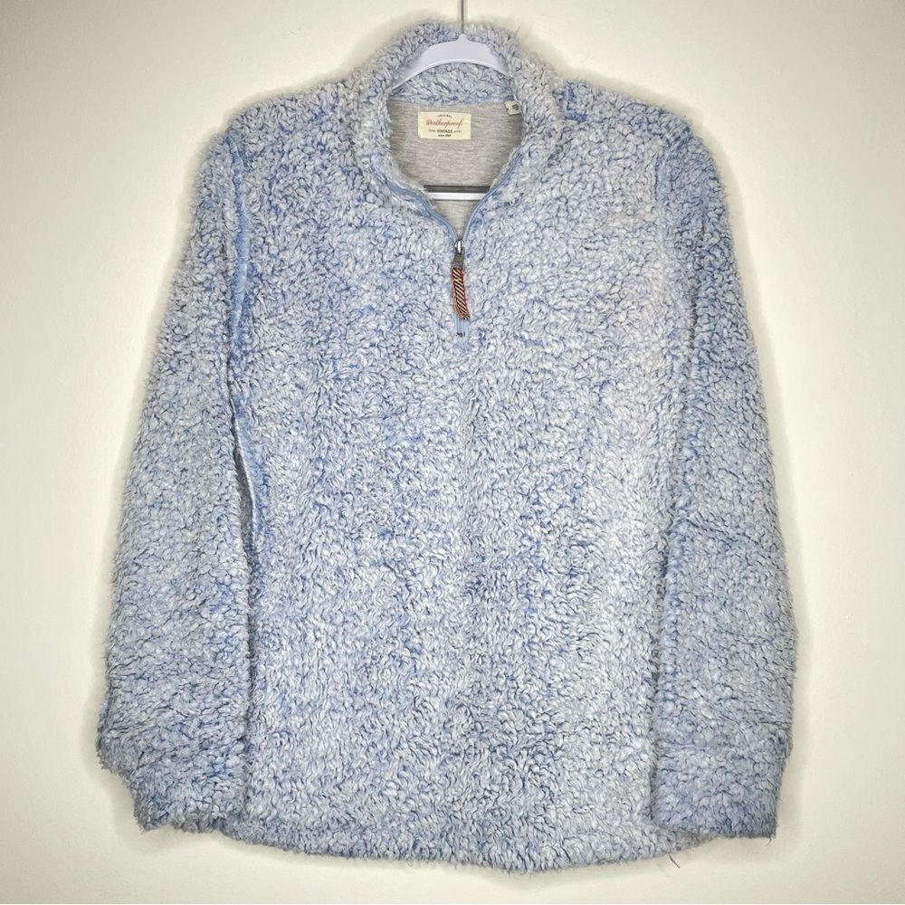 Weatherproof light blue fleece sherpa pullover sweatshirt